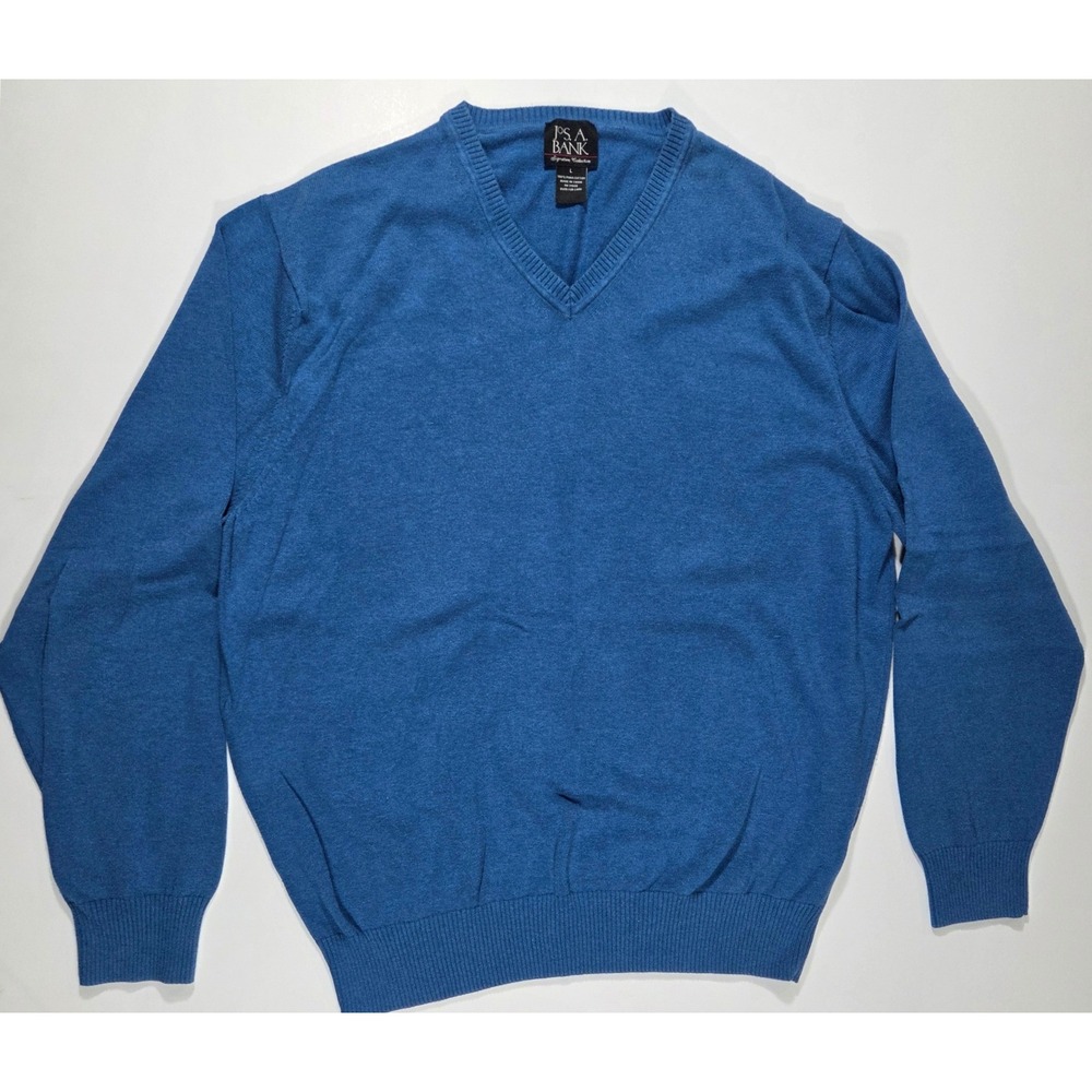 Jos A Bank Signature Collection Blue Pima Cotton V-Neck Sweater Mens Large L